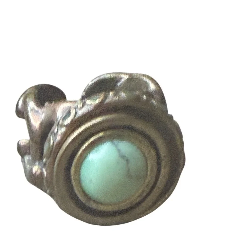 Vintage Lucky You Green Turquoise Gemstone Ring Brass Tone Boho Chic Size 7 - Picture 3 of 8